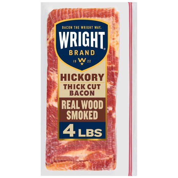 Wright Brand Hickory Real Wood Smoked Thick Cut Bacon, 4 lb.
