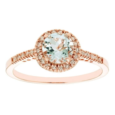 Round Cut Gemstone & 0.13 CT. T.W. Halo Diamond Ring in 14K Gold