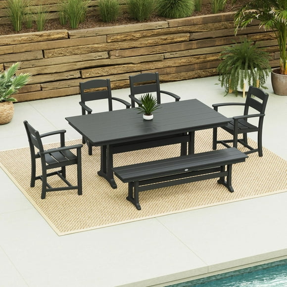 POLYWOOD Gulf Shores Farmhouse Trestle Dining Set, 6pc