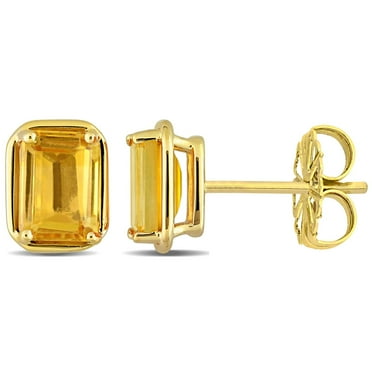 Emerald Cut Citrine Stud Earrings in 14K Gold