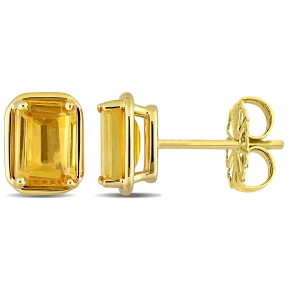 Emerald Cut Citrine Stud Earrings in 14K Gold