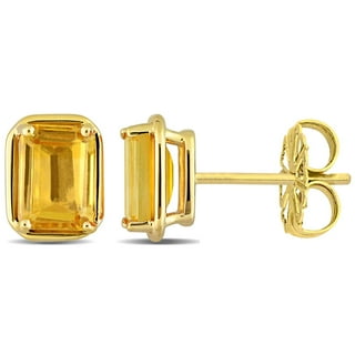 Emerald Cut Citrine Stud Earrings in 14K Gold