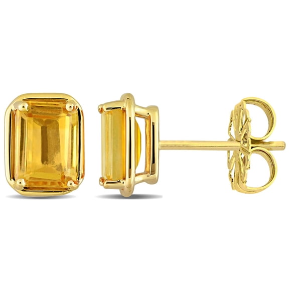 Emerald Cut Citrine Stud Earrings in 14K Gold
