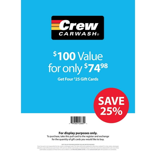 Crew Carwash $100 Gift Card Multi-Pack, x $25