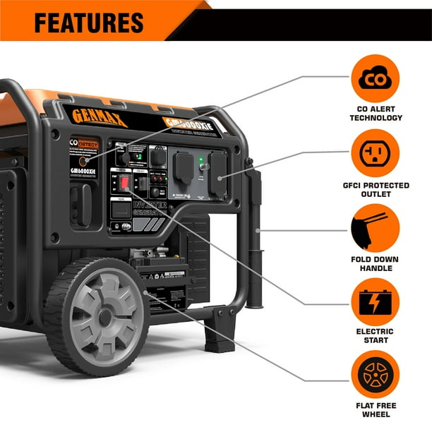 6000/5250-Watt Genmax Gas-Powered Open Frame Inverter With CO