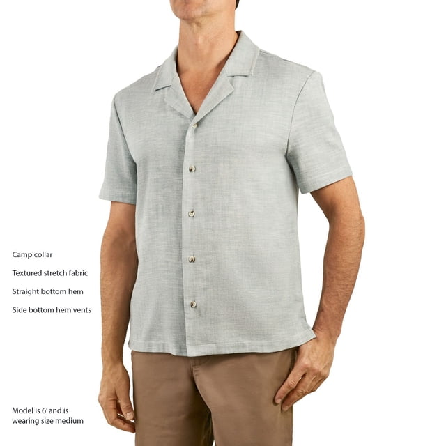 Sperry Men’s Camp Collar Textured Shirt — 2-Piece Bundle (Gray/Taupe Stripe, Large) 4