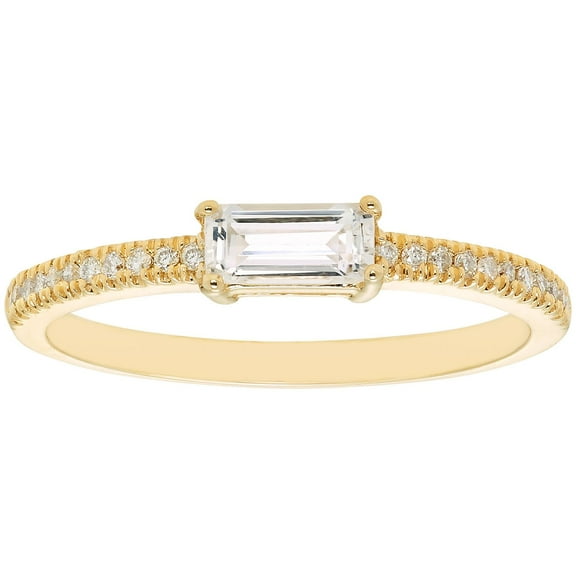 Baguette Cut Gemstone and 0.10 CT. T.W. Diamond Ring in 14K Gold