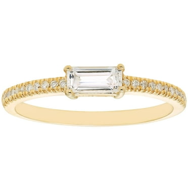 Baguette Cut Gemstone and 0.10 CT. T.W. Diamond Ring in 14K Gold
