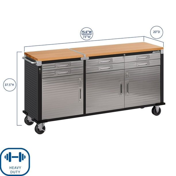 Seville Classics UltraHD 6-Drawer Rolling Work Center, 75.6