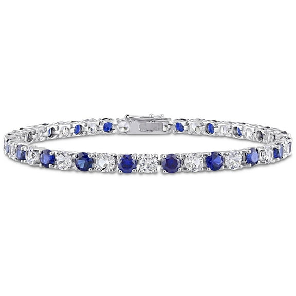 Round Cut Lab Created Gemstone Tennis Bracelet in Sterling Silver