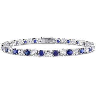 Round Cut Lab Created Gemstone Tennis Bracelet in Sterling Silver