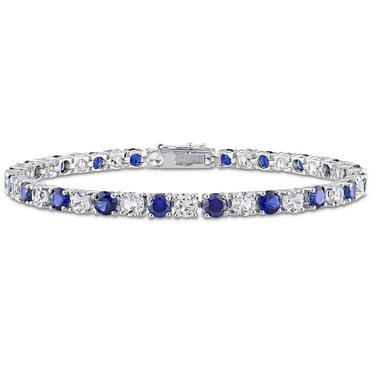 Round Cut Lab Created Gemstone Tennis Bracelet in Sterling Silver