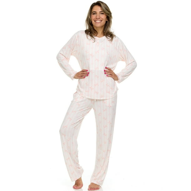 Flora Nikrooz 2-Piece Long Sleeve Henley Pajama Set - Samsclub.com