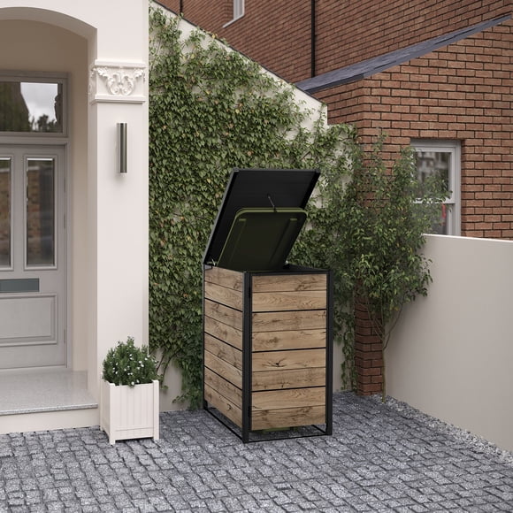 Keter Hideaway 96 Gal. Outdoor Trash Can Storage Box, Pine