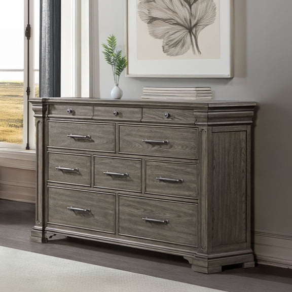 Society Den Paterson 10-Drawer Dresser and Mirror in Grey