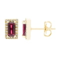 thumbnail image 1 of Baguette Cut Gemstone & 0.12 CT. TW Diamond Stud Halo Earrings in 14K Gold, 1 of 4