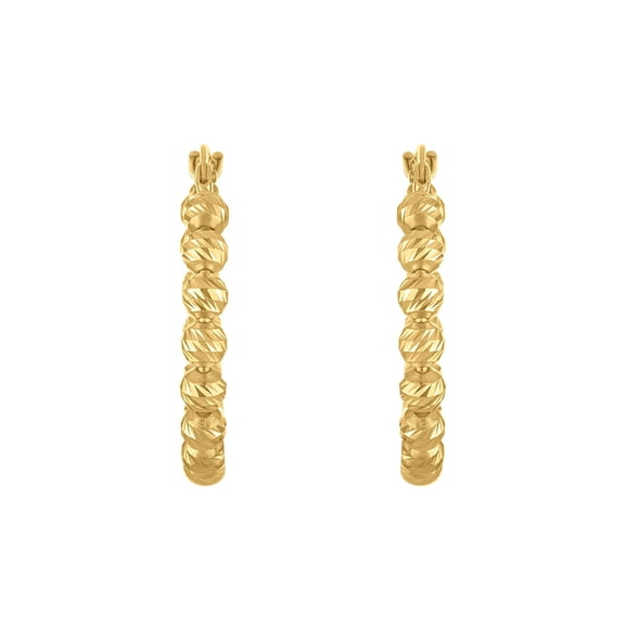 Diamond cut Bead Hoop Earrings in 14K Yellow Gold