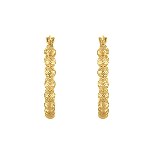 Diamond cut Bead Hoop Earrings in 14K Yellow Gold