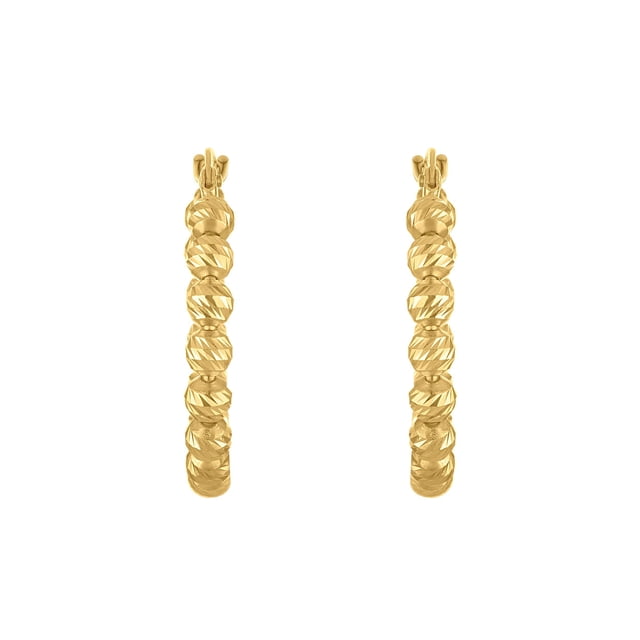 Diamond cut Bead Hoop Earrings in 14K Yellow Gold