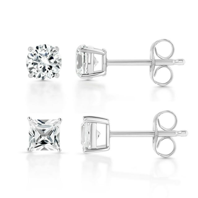 Lab Created White Sapphire Studs Set in 14K Gold