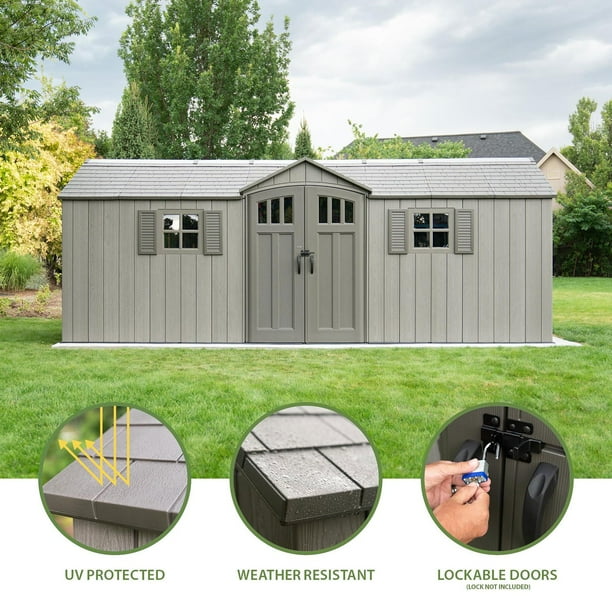 Lifetime 20' x 8' Outdoor Storage Shed Dual Entry, Light Brown
