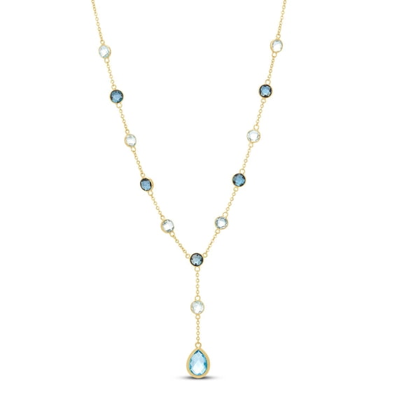 Round & Pear Cut Multi-Gemstone Lariat Necklace in 14K Gold