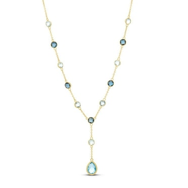 Round & Pear Cut Multi-Gemstone Lariat Necklace in 14K Gold