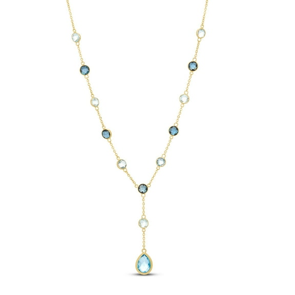 Round & Pear Cut Multi-Gemstone Lariat Necklace in 14K Gold