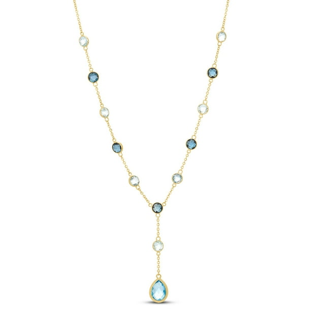 Round & Pear Cut Multi-Gemstone Lariat Necklace in 14K Gold