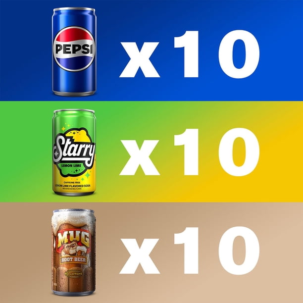 Pepsi, Starry Lemon Lime and Mug Root Beer Soda Mini Variety Pack