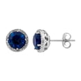 thumbnail image 1 of Round Cut Gemstone & 0.13 CT. TW Diamond Stud Halo Earrings in Sterling Silver, 1 of 5