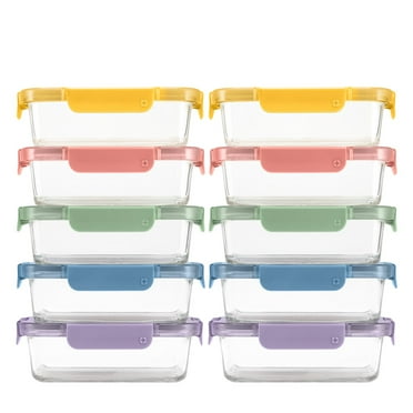 Ello Color Lock 10-Pack Leak-Proof Glass Food Storage Containers, 3.4 Cup