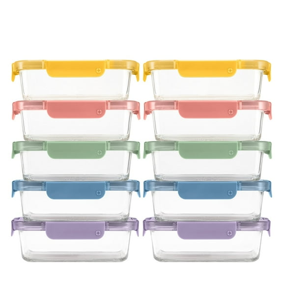 Ello Color Lock 10-Pack Leak-Proof Glass Food Storage Containers, 3.4 Cup