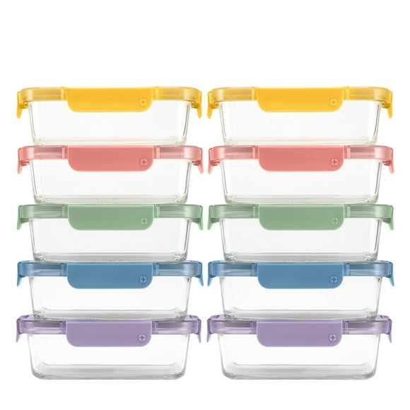 Ello Color Lock 10-Pack Leak-Proof Glass Food Storage Containers, 3.4 Cup