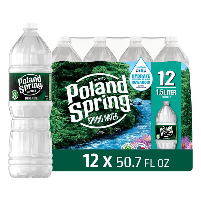Poland Spring 100% Natural Spring Water, 1.5 L, 12 pk.