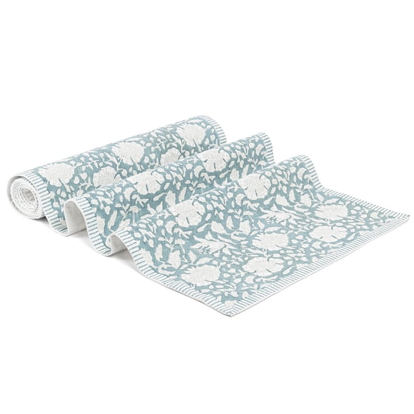 Over&Back 100% Cotton Hand-Blocked Printed Table Runner, Floral