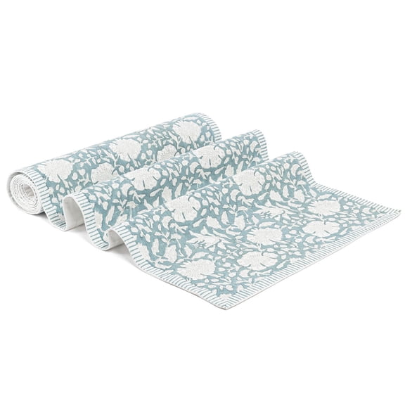 Over&Back 100% Cotton Hand-Blocked Printed Table Runner, Floral