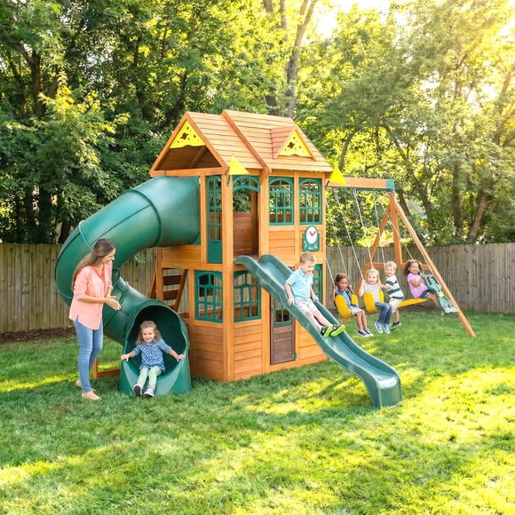 KidKraft Charleston Lodge Wooden Outdoor Swing Set/Playset