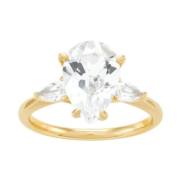 Pear Cut Lab Created Gemstone 3-Stone Ring in 14K Gold