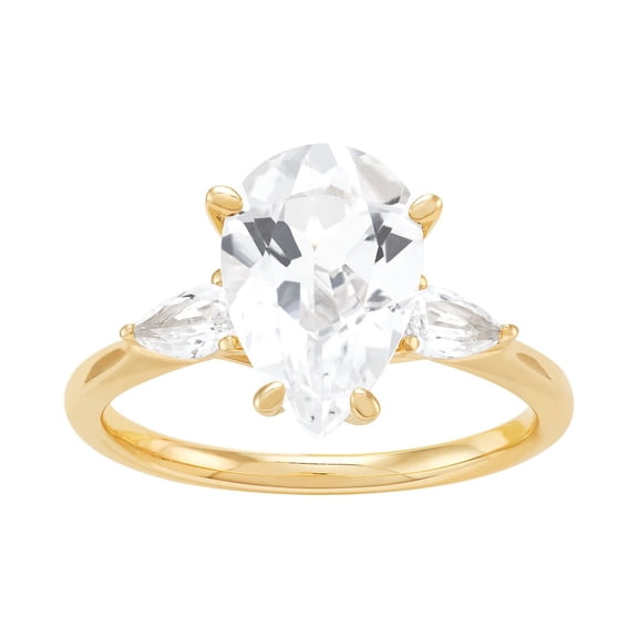 Pear Cut Lab Created Gemstone 3-Stone Ring in 14K Gold