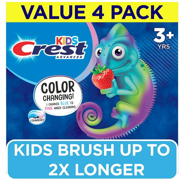 Crest Kid's Advanced Color Changing Toothpaste, Strawberry, 4.2 oz., 4 pk.