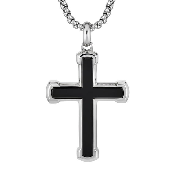 Men's Stainless Steel Inlay Cross Pendant 24"