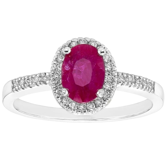 Oval Cut Gemstone and 0.15 CT. T.W. Halo Diamond Ring in 14K Gold