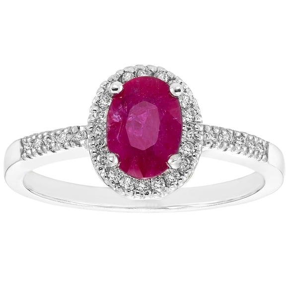 Oval Cut Gemstone and 0.15 CT. T.W. Halo Diamond Ring in 14K Gold