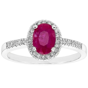 Oval Cut Gemstone and 0.15 CT. T.W. Halo Diamond Ring in 14K Gold