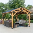 thumbnail image 1 of Backyard Discovery 14' x 12' Cedar Wood Peak Roof Gazebo with PowerPort, 1 of 17