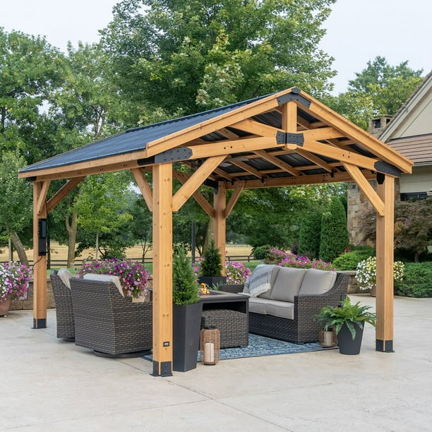 Backyard Discovery 14' x 12' Cedar Wood Peak Roof Gazebo with