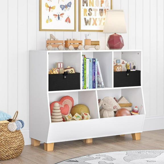 RiverRidge Kids Catch-All 35" Toy Organizer with Cubbies and Two 5" Fabric Bins