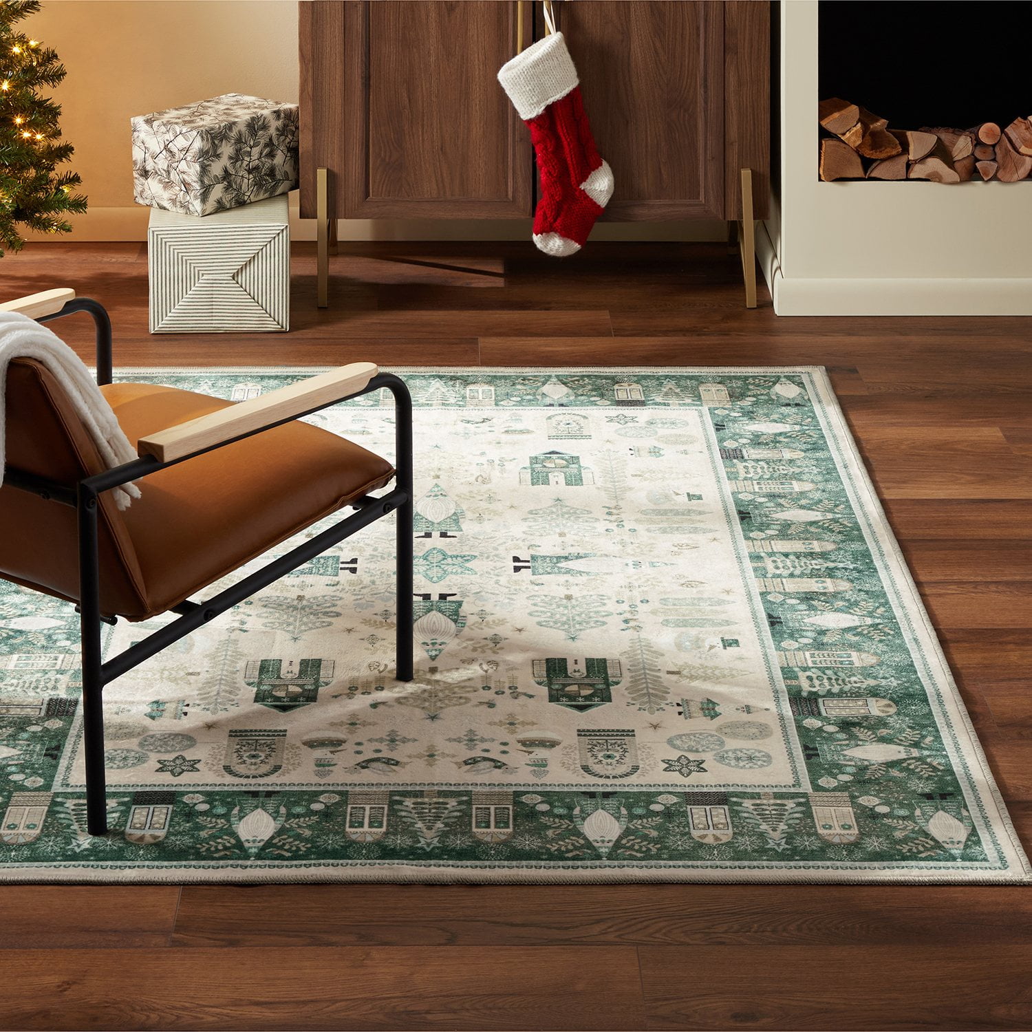 Frosty Bells Yale Haven Washable Recycled Holiday Area Rug