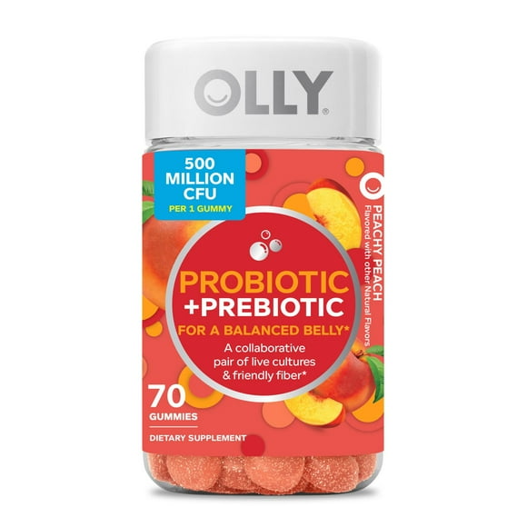 OLLY Adult Probiotic + Prebiotic Digestive Support Gummy, Peach, 70 ct.